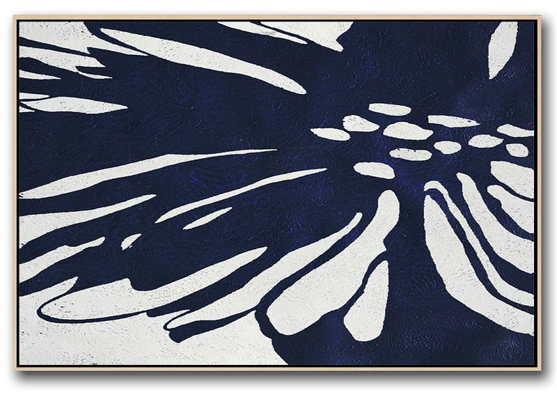 Abstract Art On Canvas, Modern Art,Horizontal Abstract Painting Navy Blue Minimalist Painting On Canvas,Original Art Acrylic Painting #M6M0